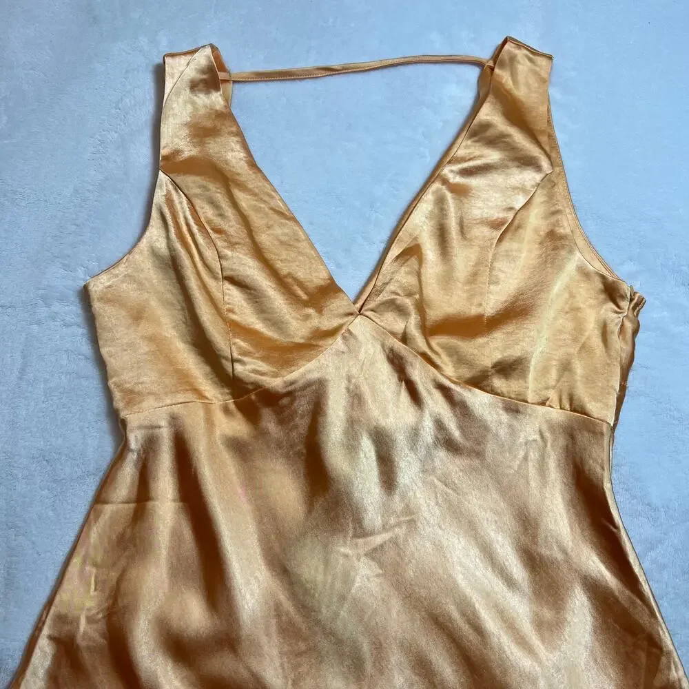 NEW Lulus Incredible Love Light Orange Satin Cowl Back Midi Slip Dress Size L